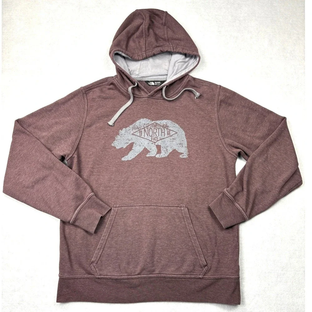 The North Face Mens California Bear Hoodie Maroon Burgundy Pullover Large‎ L
